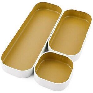 Three by Three Seattle 3 Piece Shallow Metal Organizer Tray Set for Storing